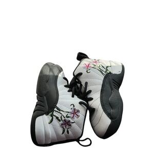Kids Air Jordan 12 Retro White Black Floral Toddler Crib Shoes size 5c